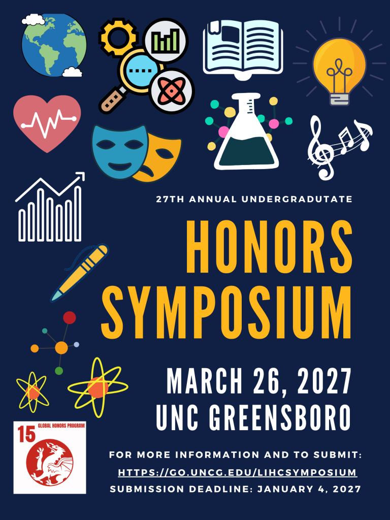 call for submissions to the 27th Annual Undergraduate Honors Symposium on Friday, March 26, 2027. Please note the method of submitting presentation abstracts via MS Forms. The submission deadline is January 4, 2027.